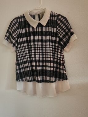 Misia Black & White Plaid Collar Blouse